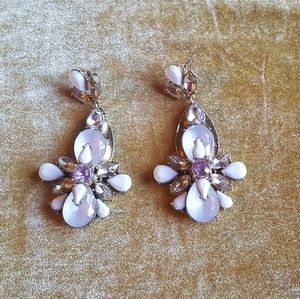 White and gold rhinestone statement earings